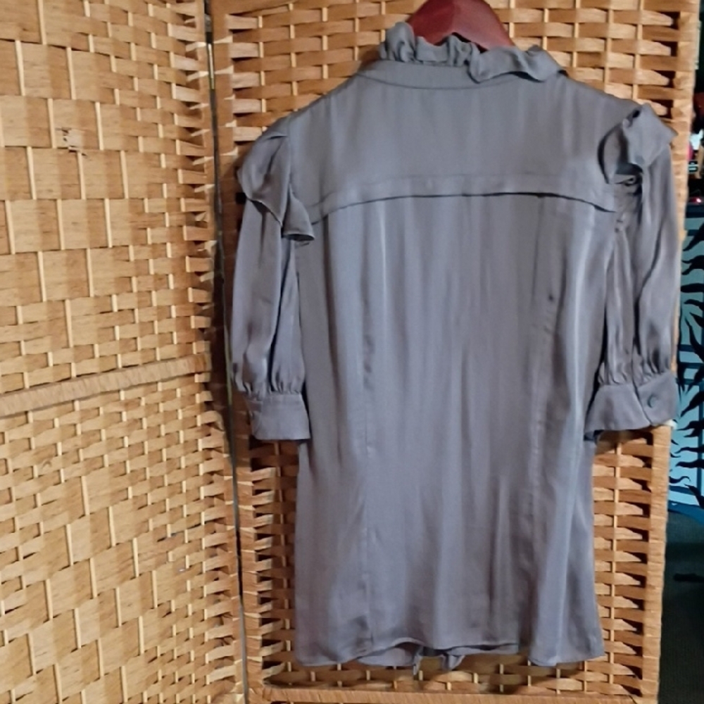 Prada Taupe Ruffle-Front Short Sleeve Blouse - Picture 3 of 12